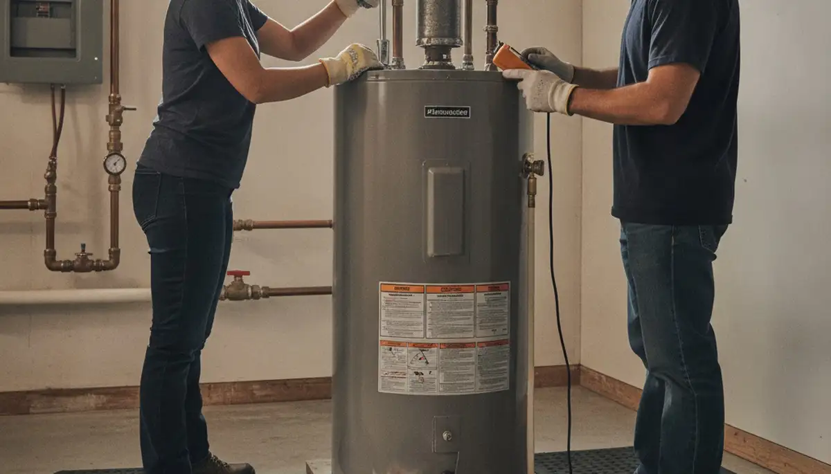 Raleigh, NC plumbers repairing a water heater for a local home service call